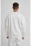 Unisex Biskilet Yaka Üç İplik Sweatshirt - Beyaz