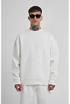 Unisex Biskilet Yaka Üç İplik Sweatshirt - Beyaz