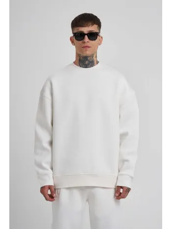 Unisex Biskilet Yaka Üç İplik SweatShirt - Beyaz Unisex Biskilet Yaka Üç İplik SweatShirt - Beyaz