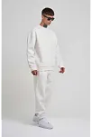 Unisex Biskilet Yaka Üç İplik Sweatshirt - Beyaz