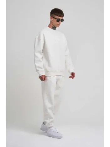 Unisex Biskilet Yaka Üç İplik SweatShirt - Beyaz Unisex Biskilet Yaka Üç İplik SweatShirt - Beyaz