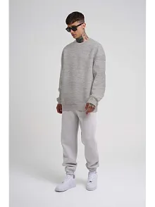 Unisex Biskilet Yaka Üç İplik Sweatshirt - Gri