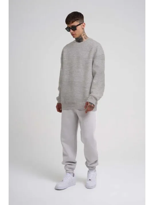 Unisex Biskilet Yaka Üç İplik SweatShirt - Gri