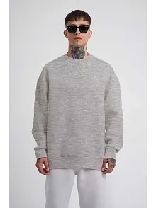 Unisex Biskilet Yaka Üç İplik Sweatshirt - Gri