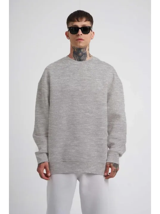 Unisex Biskilet Yaka Üç İplik SweatShirt - Gri Unisex Biskilet Yaka Üç İplik SweatShirt - Gri