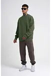 Unisex Biskilet Yaka Üç İplik Sweatshirt - Haki