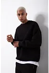 Unisex Biskilet Yaka Üç İplik Sweatshirt - Siyah