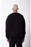 Unisex Biskilet Yaka Üç İplik Sweatshirt - Siyah