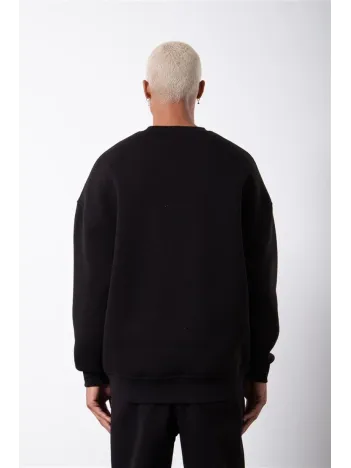 Unisex Biskilet Yaka Üç İplik SweatShirt - Siyah Unisex Biskilet Yaka Üç İplik SweatShirt - Siyah