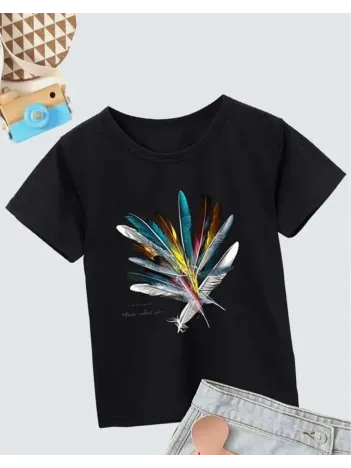 Kız Çocuk Baskılı T-Shirt- Siyah Kız Çocuk Baskılı T-Shirt- Siyah