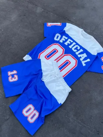 Unisex Çocuk Dijital Baskılı Şortlu Takım - Mavi Unisex Çocuk Dijital Baskılı Şortlu Takım - Mavi