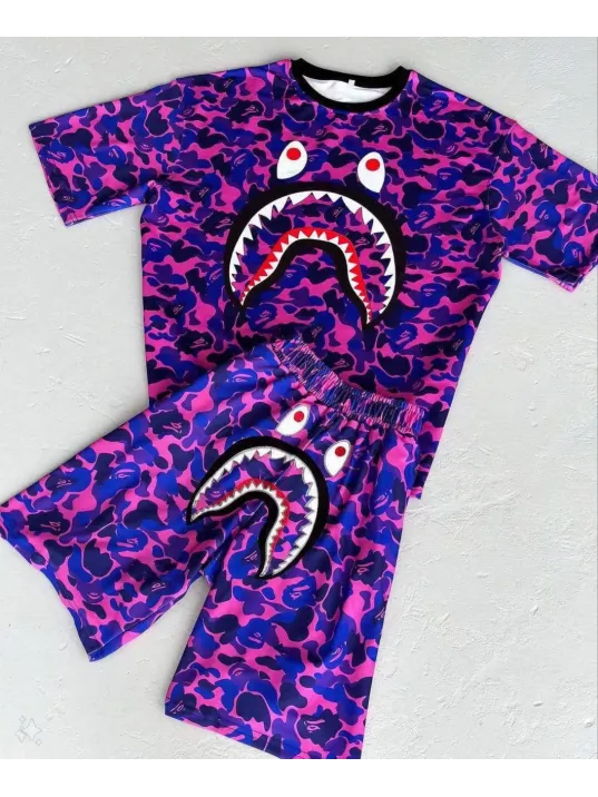 Unisex Çocuk Dijital Baskılı Şortlu Takım - Mor Unisex Çocuk Dijital Baskılı Şortlu Takım - Mor