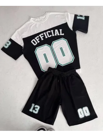 Unisex Dijital Baskılı Şortlu Takım - Siyah Unisex Dijital Baskılı Şortlu Takım - Siyah