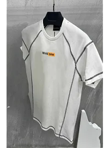 Unisex Dikişli Baskılı Oversize T-shirt - Beyaz