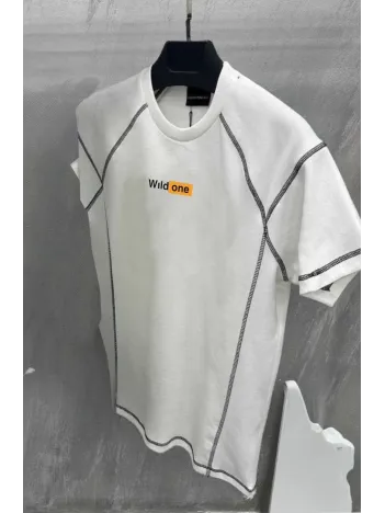 Unisex Dikişli Baskılı Oversize T-Shirt - Beyaz Unisex Dikişli Baskılı Oversize T-Shirt - Beyaz