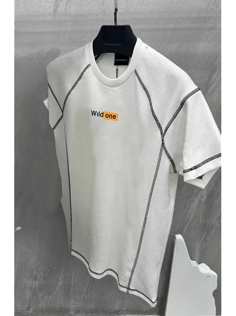 Unisex Dikişli Baskılı Oversize T-shirt - Beyaz