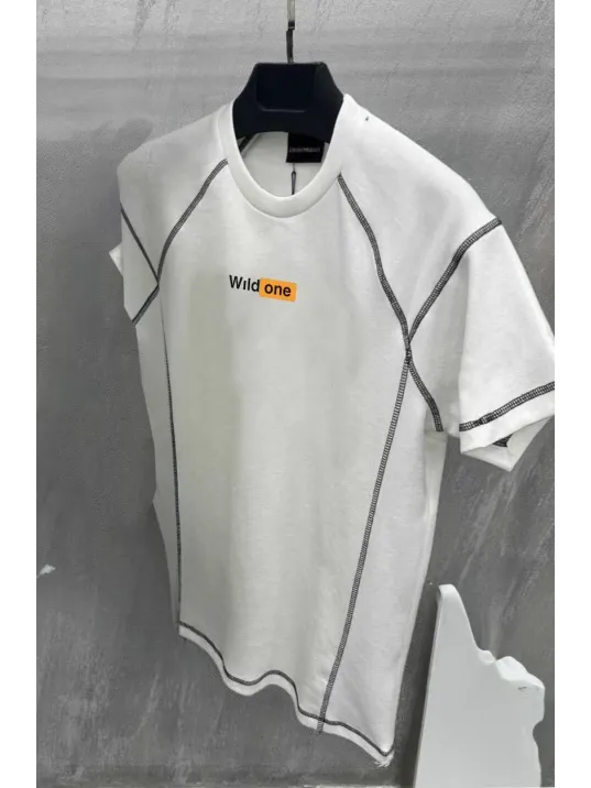 Unisex Dikişli Baskılı Oversize T-Shirt - Beyaz Unisex Dikişli Baskılı Oversize T-Shirt - Beyaz