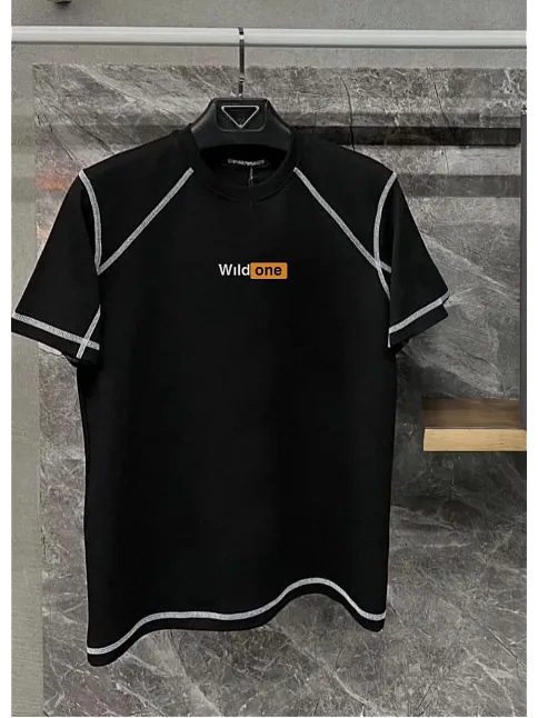 Unisex Dikişli Baskılı Oversize T-shirt - Siyah