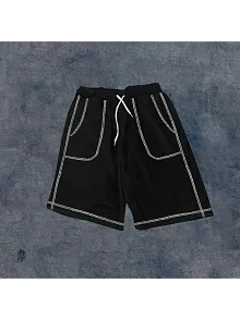 Unisex Dikişli Cepli Oversize Şort - Siyah