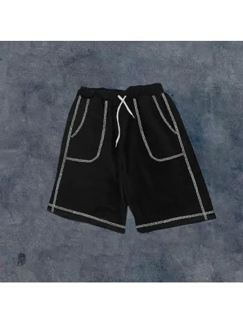 Unisex Dikişli Cepli Oversize Şort - Siyah Unisex Dikişli Cepli Oversize Şort - Siyah