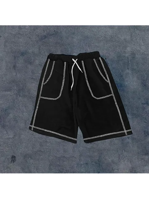 Unisex Dikişli Cepli Oversize Şort - Siyah
