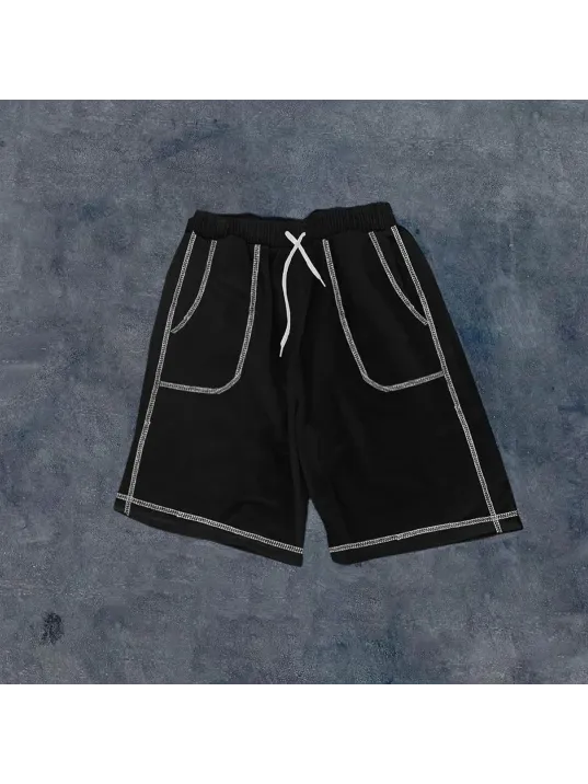 Unisex Dikişli Cepli Oversize Şort - Siyah Unisex Dikişli Cepli Oversize Şort - Siyah