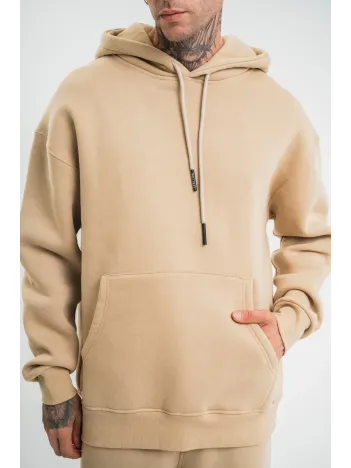 Unisex Double Oversize Kapşonlu Basic SweatShirt - Bej Unisex Double Oversize Kapşonlu Basic SweatShirt - Bej
