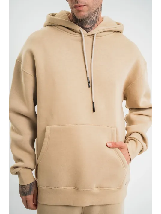 Unisex Double Oversize Kapşonlu Basic SweatShirt - Bej Unisex Double Oversize Kapşonlu Basic SweatShirt - Bej