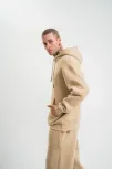 Unisex Double Oversize Kapşonlu Basic Sweatshirt - Bej