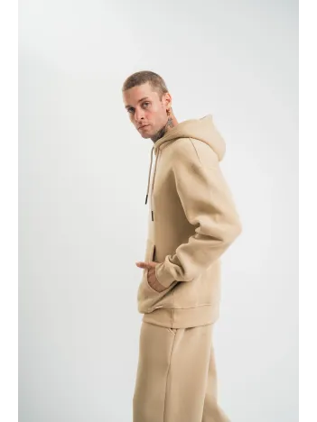 Unisex Double Oversize Kapşonlu Basic SweatShirt - Bej Unisex Double Oversize Kapşonlu Basic SweatShirt - Bej