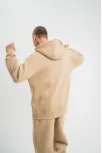 Unisex Double Oversize Kapşonlu Basic Sweatshirt - Bej