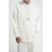 Unisex Double Oversize Kapşonlu Basic SweatShirt - Beyaz