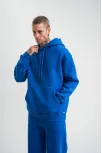 Unisex Double Oversize Kapşonlu Basic Sweatshirt - Mavi