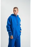 Unisex Double Oversize Kapşonlu Basic Sweatshirt - Mavi