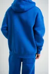 Unisex Double Oversize Kapşonlu Basic Sweatshirt - Mavi