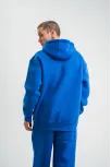 Unisex Double Oversize Kapşonlu Basic Sweatshirt - Mavi