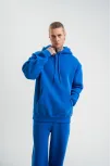Unisex Double Oversize Kapşonlu Basic Sweatshirt - Mavi