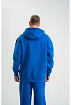 Unisex Double Oversize Kapşonlu Basic Sweatshirt - Mavi