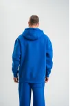Unisex Double Oversize Kapşonlu Basic Sweatshirt - Mavi
