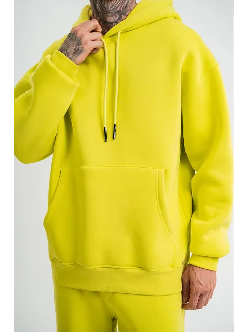 Unisex Double Oversize Kapşonlu Basic Sweatshirt - Sarı