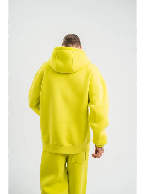 Unisex Double Oversize Kapşonlu Basic Sweatshirt - Sarı