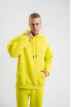 Unisex Double Oversize Kapşonlu Basic Sweatshirt - Sarı
