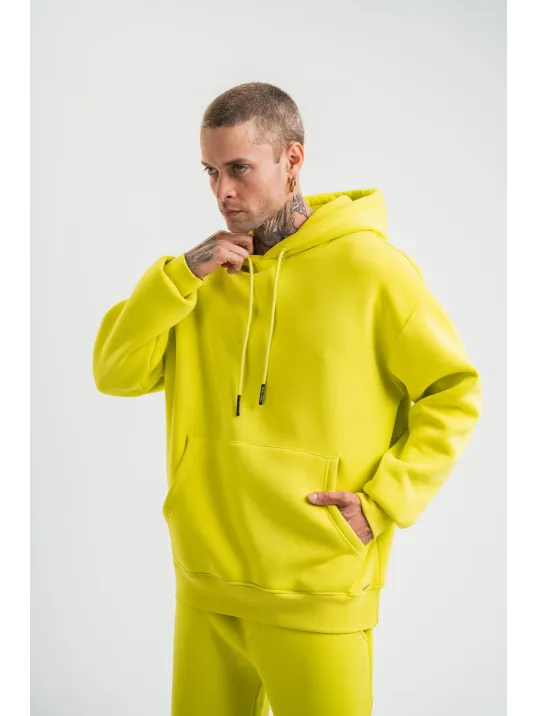 Unisex Double Oversize Kapşonlu Basic SweatShirt - Sarı
