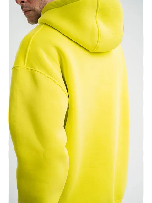 Unisex Double Oversize Kapşonlu Basic Sweatshirt - Sarı