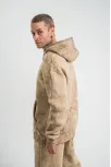 Unisex Double Oversize Kapşonlu Yıkamalı Sweatshirt - Bej