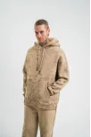 Unisex Double Oversize Kapşonlu Yıkamalı Sweatshirt - Bej