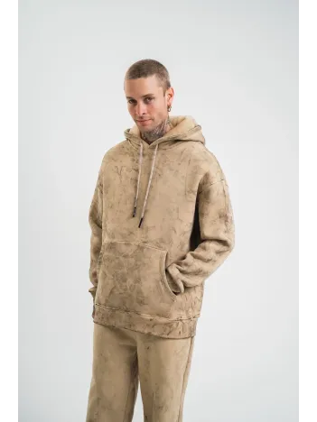 Unisex Double Oversize Kapşonlu Yıkamalı SweatShirt - Bej Unisex Double Oversize Kapşonlu Yıkamalı SweatShirt - Bej
