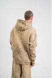 Unisex Double Oversize Kapşonlu Yıkamalı Sweatshirt - Bej