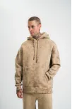 Unisex Double Oversize Kapşonlu Yıkamalı Sweatshirt - Bej