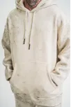 Unisex Double Oversize Kapşonlu Yıkamalı Sweatshirt - Krem